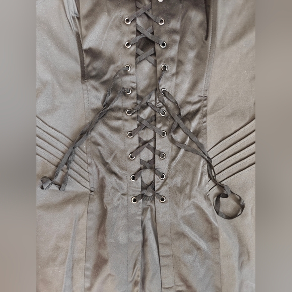 Betsey Johnson Black Satin Lace-Up Midi Dress - Picture 3 of 7